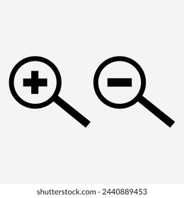 Zoom in and Zoom out magnifying glass icon vector. Vector illustration for the web design. EPS file 194.