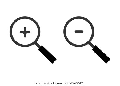 Zoom in and out magnifying glass icon vector.
