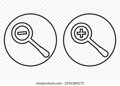 Zoom in Zoom out Magnifying glass icon. Magnifying glass set. Zoom Out and in symbol. Vector Illustration. EPS 10