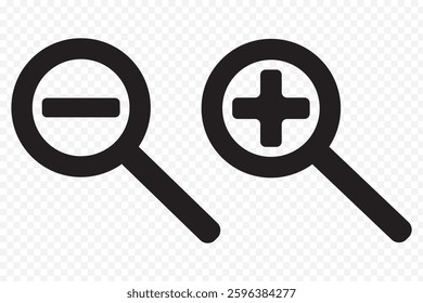 Zoom in Zoom out Magnifying glass icon. Magnifying glass set. Zoom Out and in symbol. Vector Illustration. EPS 10