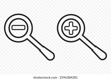 Zoom in Zoom out Magnifying glass icon. Magnifying glass set. Zoom Out and in symbol. Vector Illustration. EPS 10