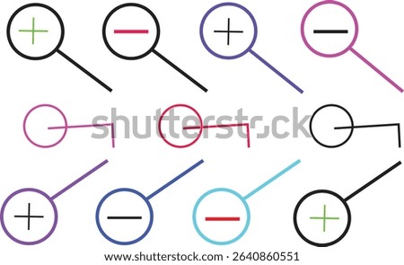 Zoom In and Out Magnifying Glass Icon Set in Linear Style for Web UI Search Interface Designs	