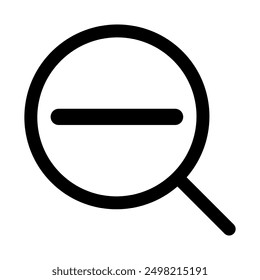 A zoom out or minus lens vector icon found on elements of a website or mobile app, the symbol reduces the design outline.