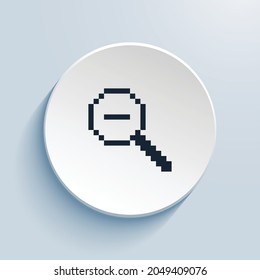 zoom out pixel art icon design. Button style circle shape isolated on white background. Vector illustration