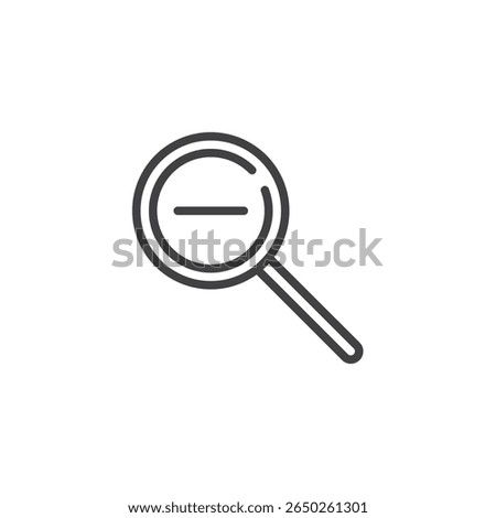 Zoom out search line icon in outline vector style. Depicts magnifying glass with minus sign. Search icon and shrink symbol for browsing.