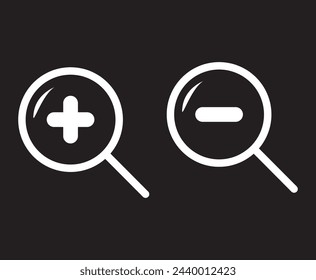 Zoom in and out sign icon, magnify vector illustration on black background.