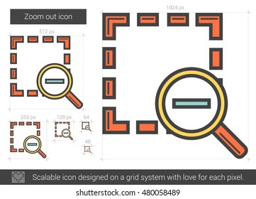 Zoom out vector line icon isolated on white background. Zoom out line icon for infographic, website or app. Scalable icon designed on a grid system.