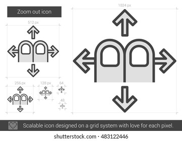 Zoom out vector line icon isolated on white background. Zoom out line icon for infographic, website or app. Scalable icon designed on a grid system.