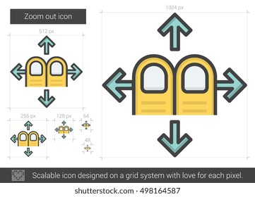 Zoom out vector line icon isolated on white background. Zoom out line icon for infographic, website or app. Scalable icon designed on a grid system.