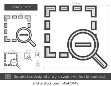 Zoom out vector line icon isolated on white background. Zoom out line icon for infographic, website or app. Scalable icon designed on a grid system.