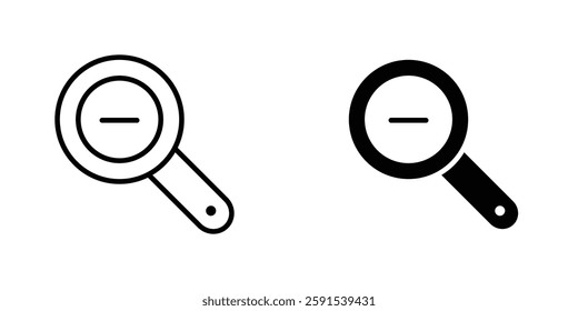 Zoom out vectors icons set in filled and strokes on white background