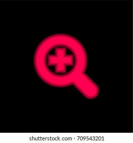 Zoom in red glowing neon ui ux icon. Glowing sign logo vector