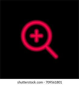 Zoom in red glowing neon ui ux icon. Glowing sign logo vector