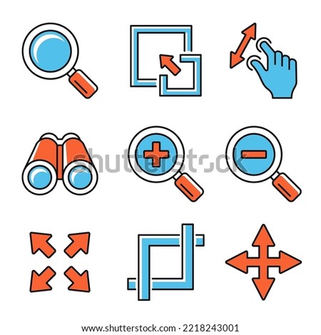Zoom and Resize Icons Set on White Background. Vector illustration