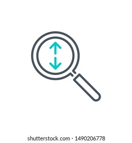 zoom scale with magnifier glass outline flat icon. Single quality outline logo search symbol for web design mobile app. Thin line design logo sign. Loupe zooming lens icon isolated on white background