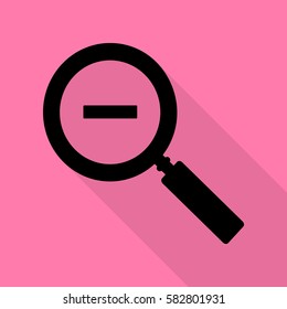 Zoom sign illustration. Black icon with flat style shadow path on pink background.