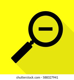 Zoom sign illustration. Black icon with flat style shadow path on yellow background.