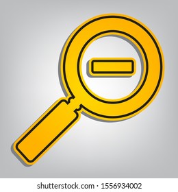 Zoom sign illustration. Flat orange icon with overlapping linear black icon with gray shadow at whitish background. Illustration.