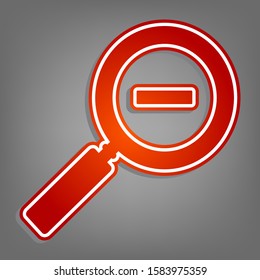 Zoom sign illustration. Flat red icon with linear white icon with gray shadow at grayish background. Illustration.