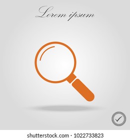 Zoom sign illustration. Orange icon on white background.