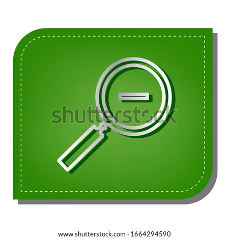 Zoom sign illustration. Silver gradient line icon with dark green shadow at ecological patched green leaf. Illustration.