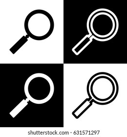 Zoom sign illustration. Vector. Black and white icons and line icon on chess board.