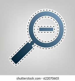 Zoom sign illustration. Vector. Blue icon with outline for cutting out at gray background.