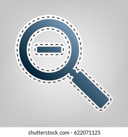 Zoom sign illustration. Vector. Blue icon with outline for cutting out at gray background.