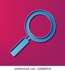 Zoom sign illustration. Vector. Blue 3d printed icon on magenta background.