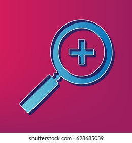 Zoom sign illustration. Vector. Blue 3d printed icon on magenta background.