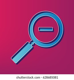 Zoom sign illustration. Vector. Blue 3d printed icon on magenta background.