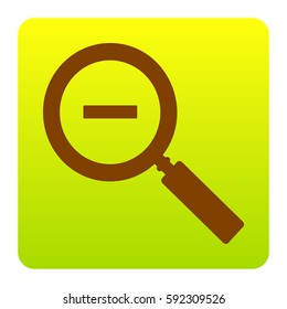 Zoom sign illustration. Vector. Brown icon at green-yellow gradient square with rounded corners on white background. Isolated.