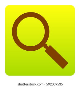 Zoom sign illustration. Vector. Brown icon at green-yellow gradient square with rounded corners on white background. Isolated.