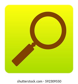Zoom sign illustration. Vector. Brown icon at green-yellow gradient square with rounded corners on white background. Isolated.