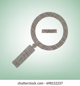 Zoom sign illustration. Vector. Brown flax icon on green background with light spot at the center.