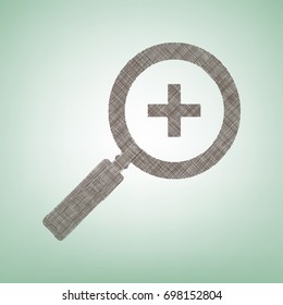 Zoom sign illustration. Vector. Brown flax icon on green background with light spot at the center.