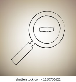 Zoom sign illustration. Vector. Brush drawed black icon at light brown background.