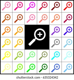 Zoom sign illustration. Vector. Felt-pen 33 colorful icons at white and black backgrounds. Colorfull.