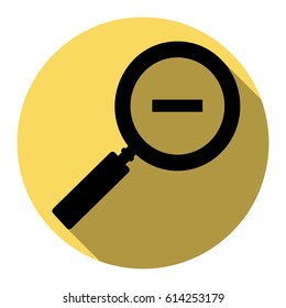 Zoom sign illustration. Vector. Flat black icon with flat shadow on royal yellow circle with white background. Isolated.