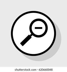 Zoom sign illustration. Vector. Flat black icon in white circle with shadow at gray background.