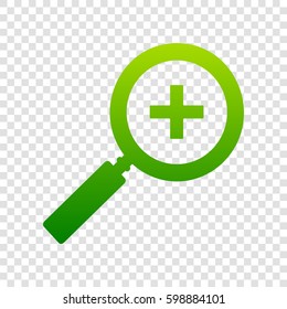Zoom sign illustration. Vector. Green gradient icon on transparent background.