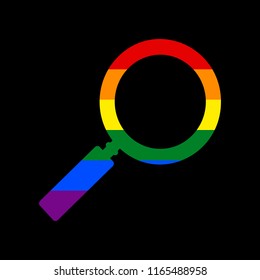 Zoom sign illustration. Vector. Icon with colors of LGBT flag at black background.