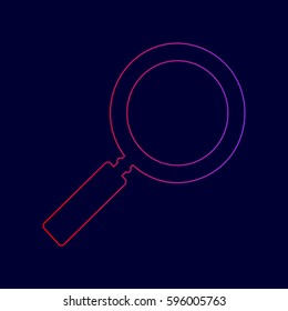 Zoom sign illustration. Vector. Line icon with gradient from red to violet colors on dark blue background.