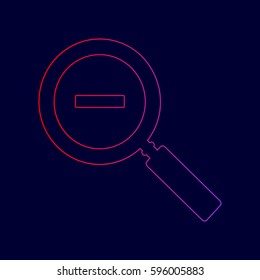 Zoom sign illustration. Vector. Line icon with gradient from red to violet colors on dark blue background.