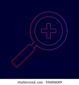 Zoom sign illustration. Vector. Line icon with gradient from red to violet colors on dark blue background.