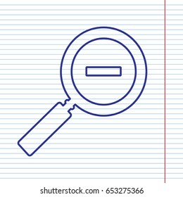Zoom sign illustration. Vector. Navy line icon on notebook paper as background with red line for field.