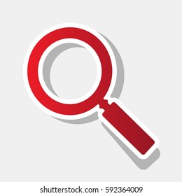Zoom sign illustration. Vector. New year reddish icon with outside stroke and gray shadow on light gray background.