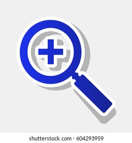Zoom sign illustration. Vector. New year bluish icon with outside stroke and gray shadow on light gray background.