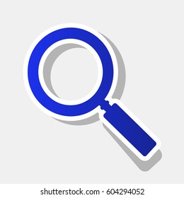 Zoom sign illustration. Vector. New year bluish icon with outside stroke and gray shadow on light gray background.
