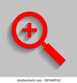 Zoom sign illustration. Vector. Red icon with soft shadow on gray background.